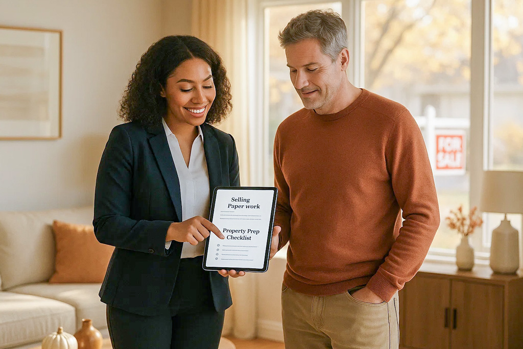 Real estate agent providing guidance to a homeowner preparing to sell their property