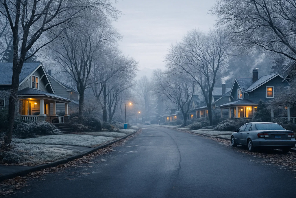 Home buyers evaluating Oregon neighborhoods during the winter season