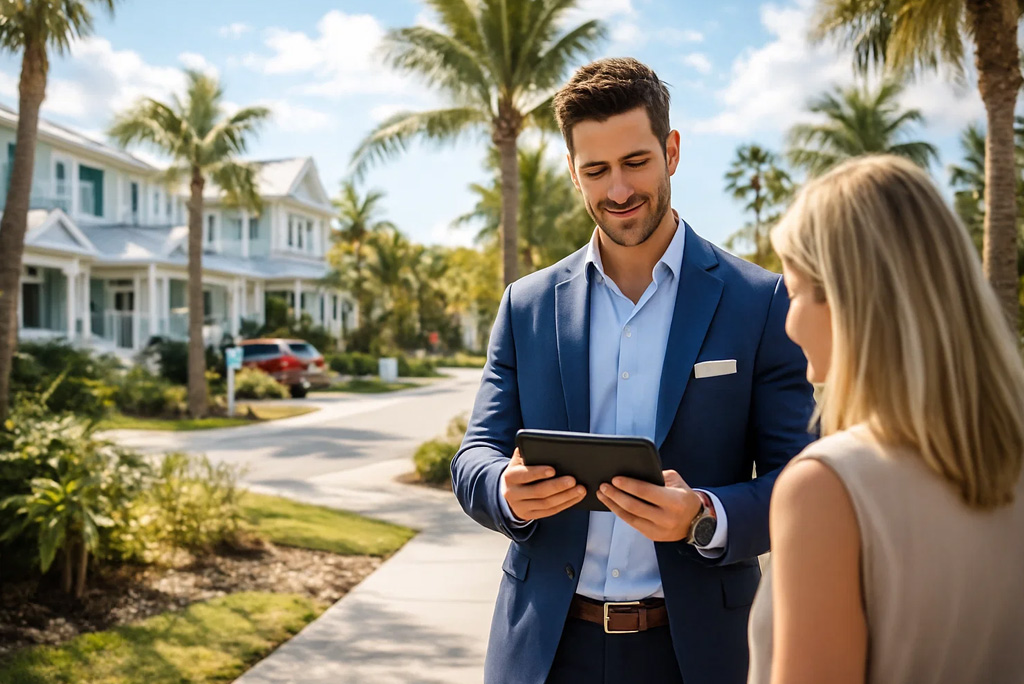Home buyer meeting with a knowledgeable Florida real estate agent to choose the right local expert