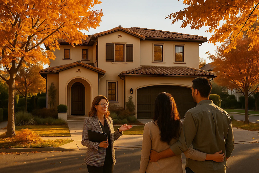 California home prepared for a late-fall sale with seasonal curb appeal