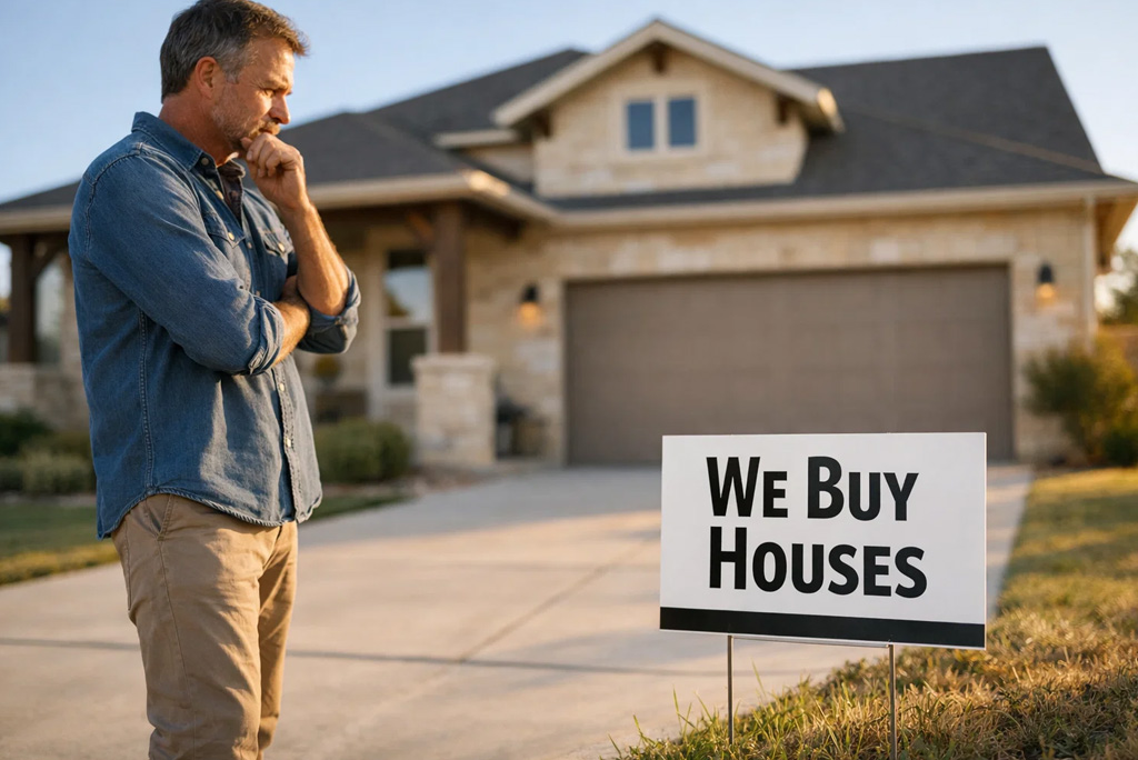 Texas homeowner learning about fast home sale companies and quick selling options