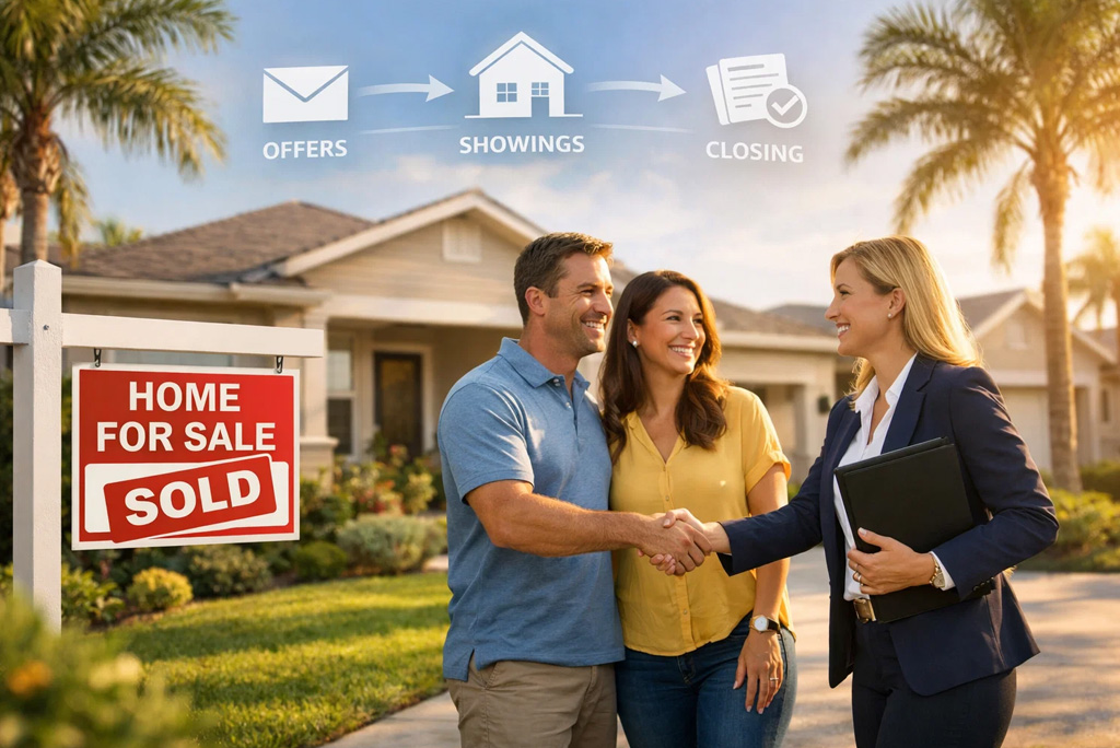 real estate agent Florida discussing home sale with client