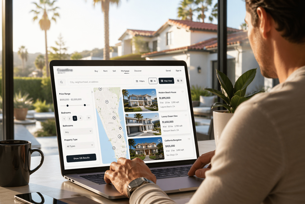 real estate listings in California search interface