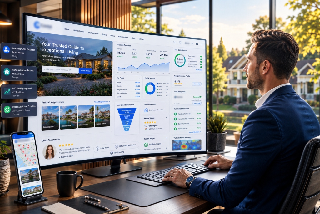 Real estate website builder dashboard helping agents capture online leads