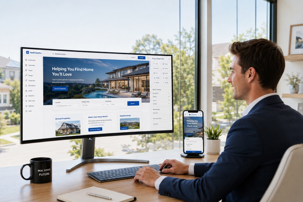 New real estate agent using a real estate website builder to generate leads